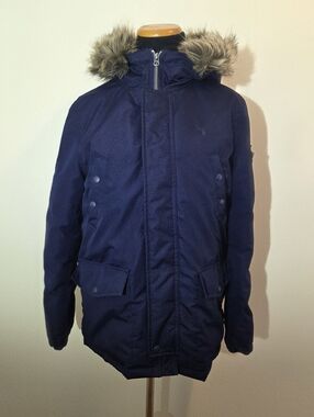 Polo Ralph Lauren Boys Navy  Parka  Jacket with Faux Fur Trim Hood Size L